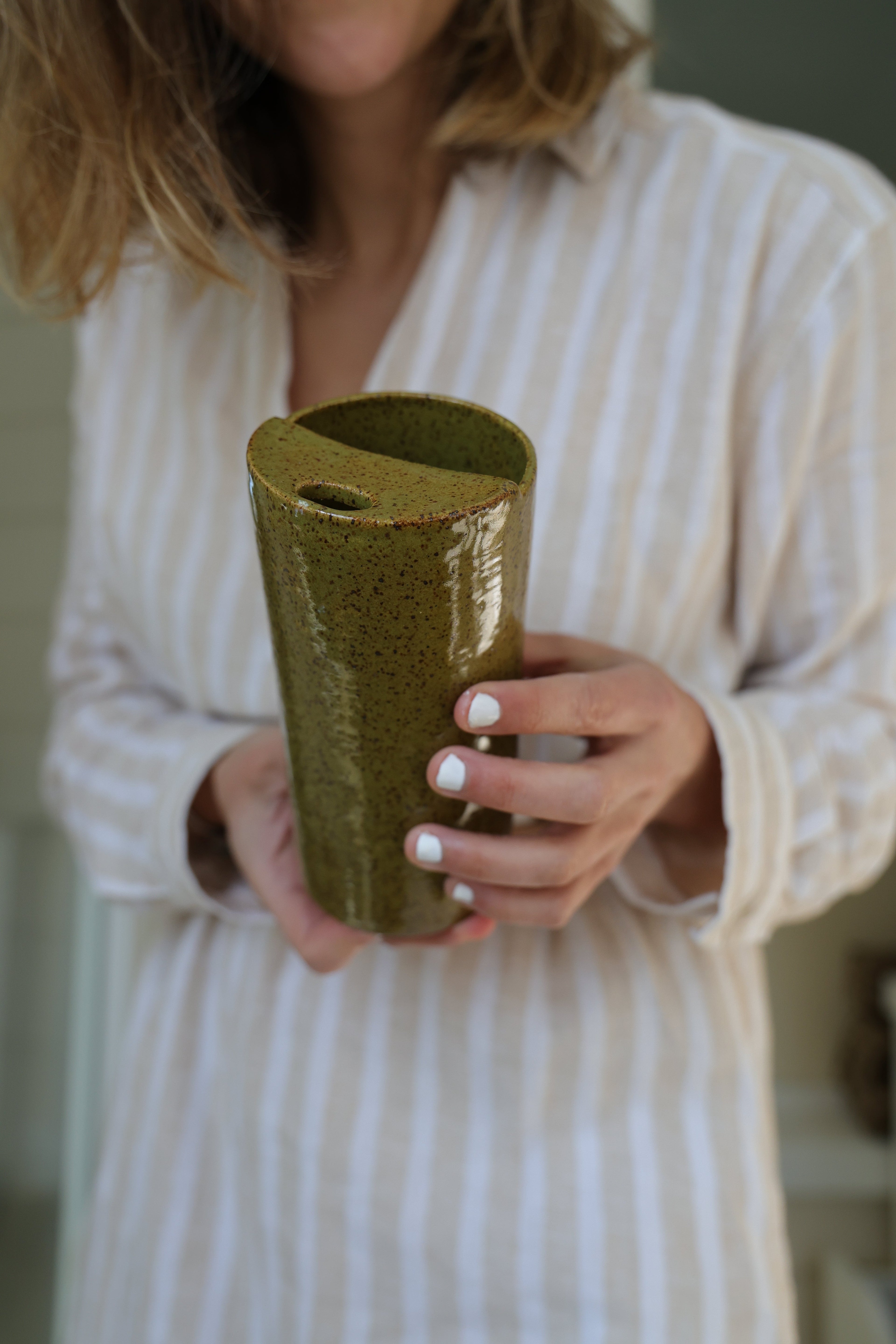 Olive Speckled Travel Mug, To Go Cup, On The Go Cup, Ceramic Travel Mug