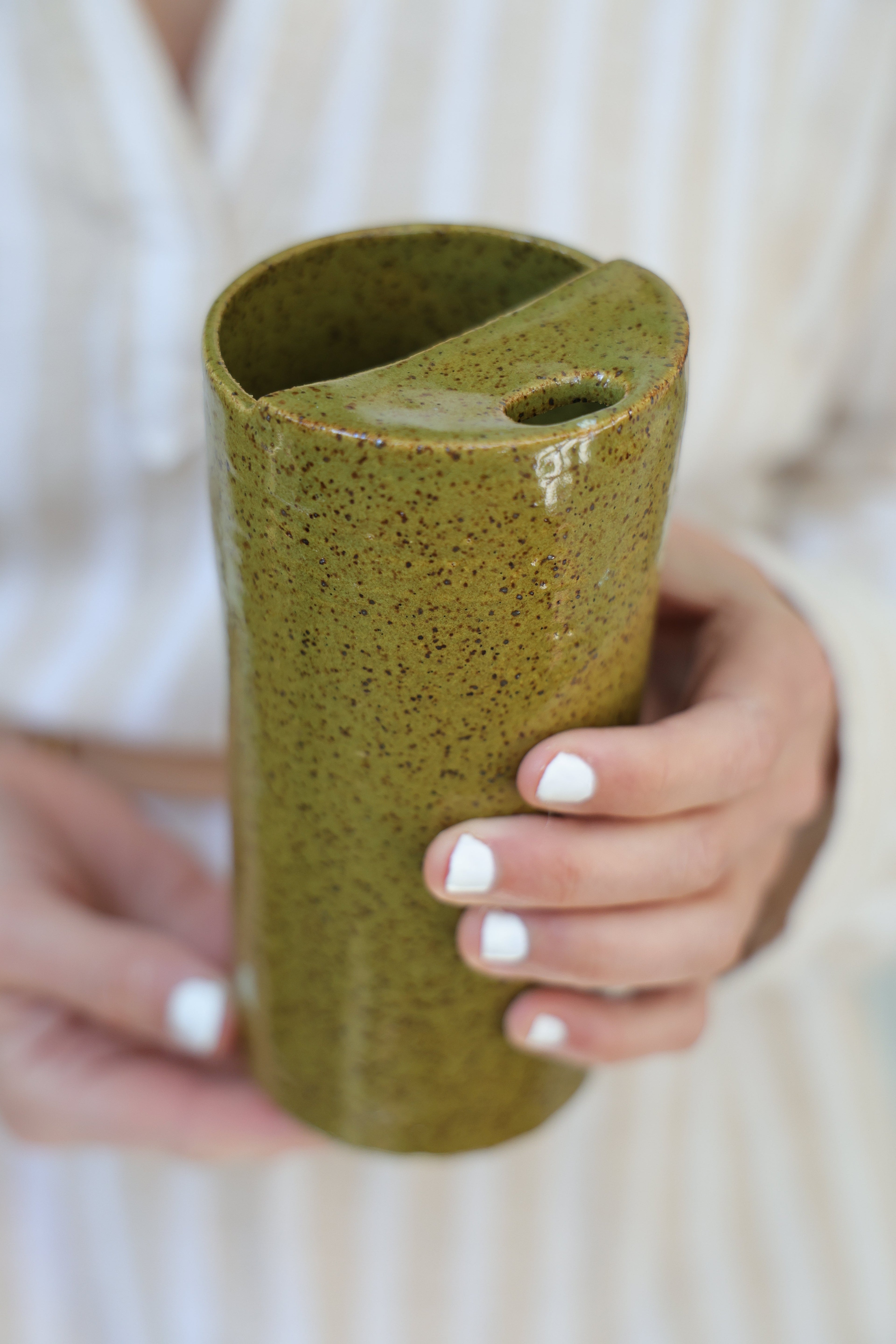 Olive Speckled Travel Mug, To Go Cup, On The Go Cup, Ceramic Travel Mug
