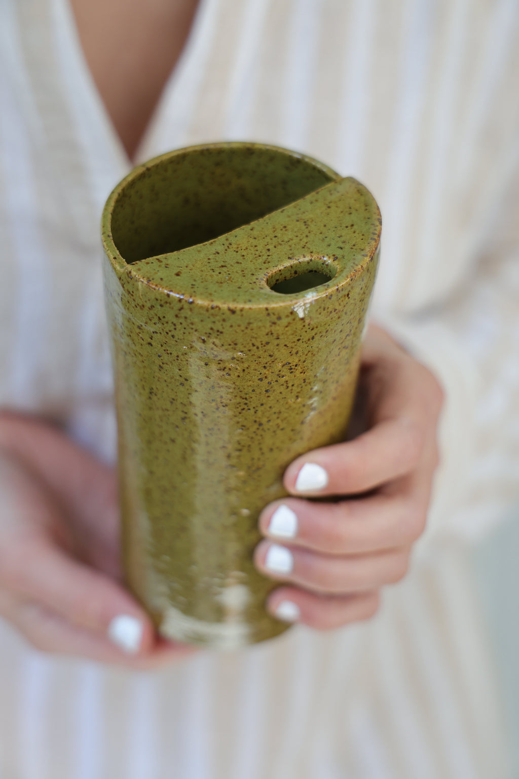 Olive Speckled Travel Mug, To Go Cup, On The Go Cup, Ceramic Travel Mug