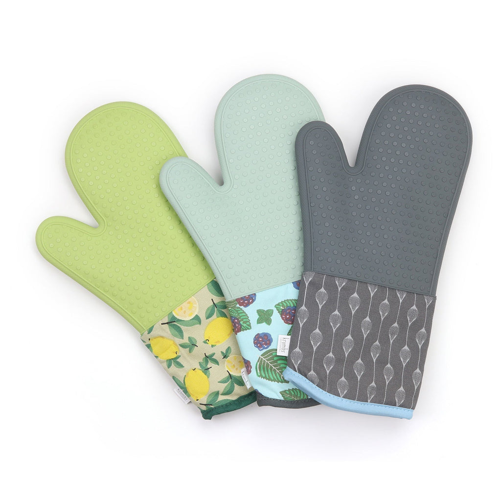 Krumbs Kitchen Farmhouse Silicone Oven Mitts - Lemon Basil