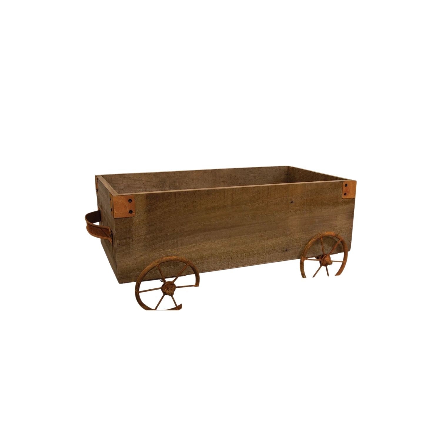 Natural Wooden Wagons W/Rusty Wheels - Large