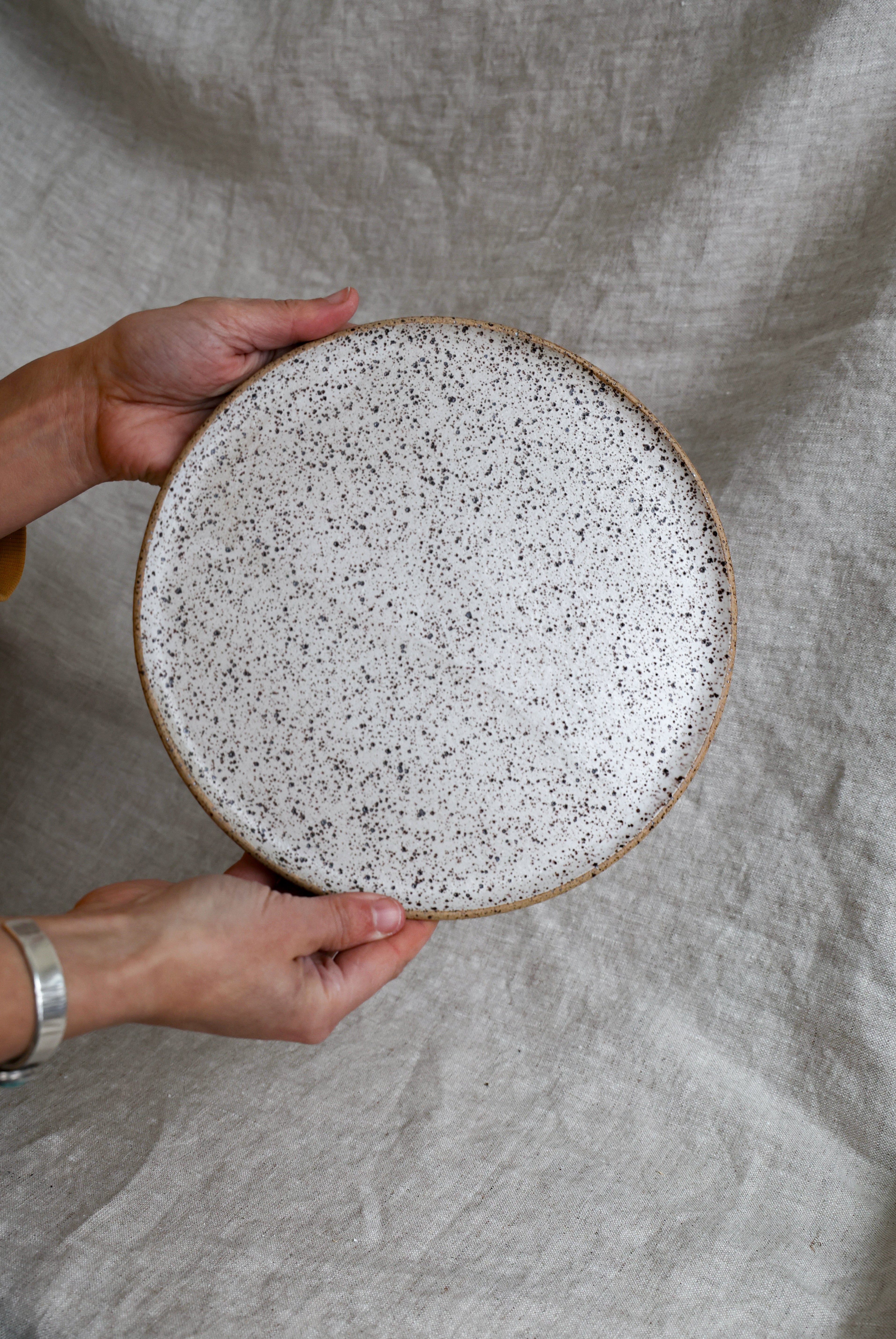 Speckled Matte White Handmade Dinner Plate, Minimalist Pottery, Ceramic, Made to Order, Dinnerware