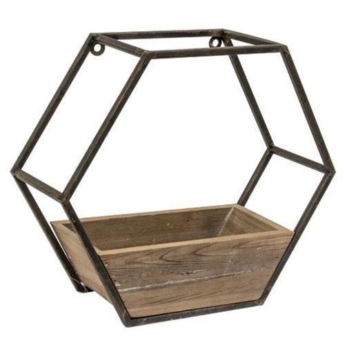 Rustic Hexagon Wall Planter with Wood and Metal