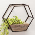 Rustic Hexagon Wall Planter with Wood and Metal