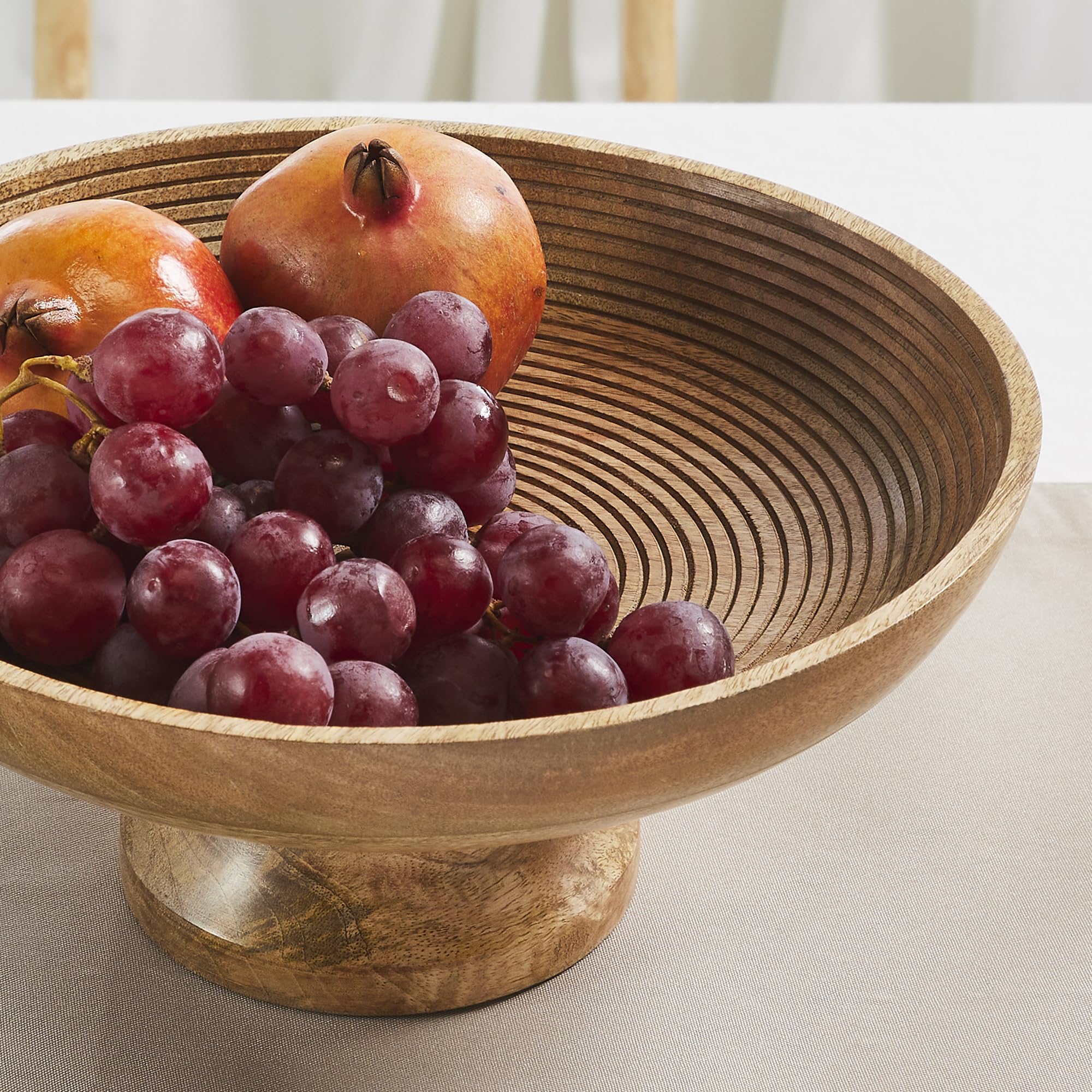 Ribbed Natural Wooden Farmhouse Accent Bowl