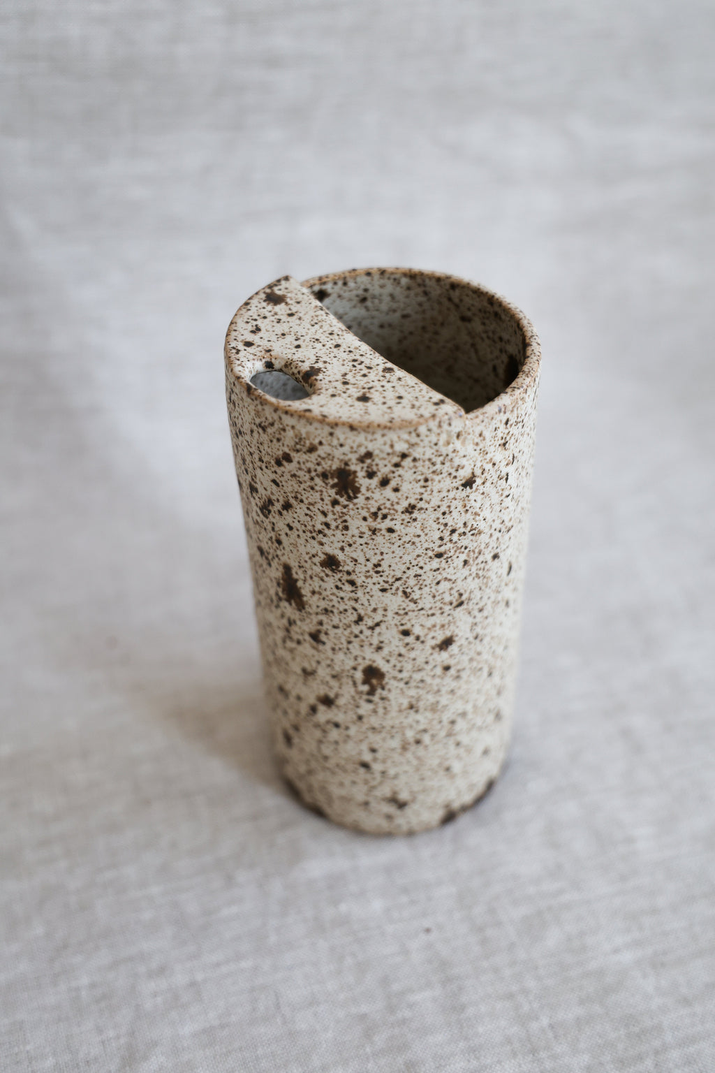 Quail Egg Speckled To Go Cup, Travel Mug, Travel Tumbler, Mustache Saver, Ceramic Stoneware,  Hand Thrown in Maine 14-16oz.  Pottery Cup