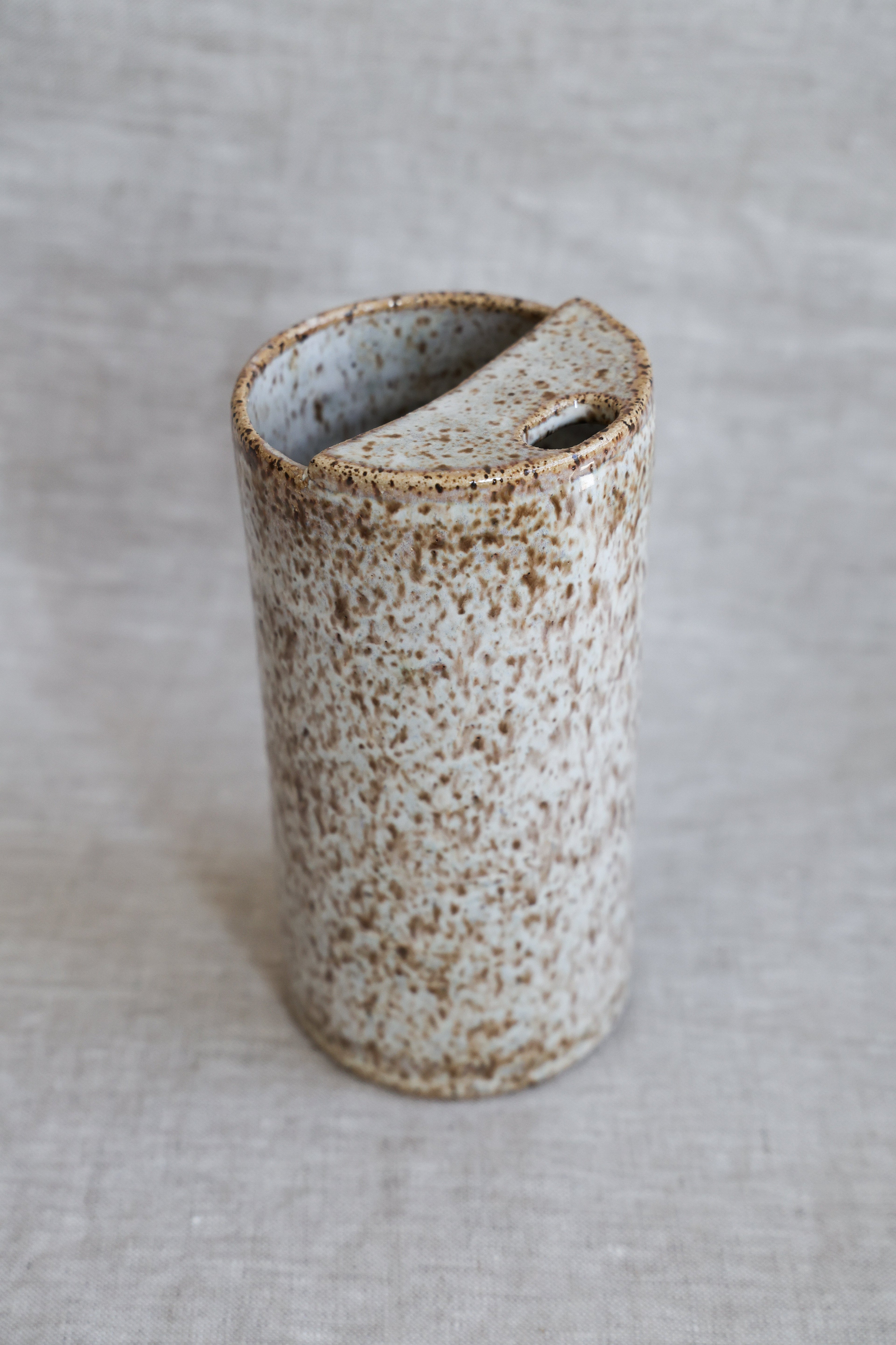 Travel Cup, To Go cup, On The Go Cup, Ceramic Travel Mug, Mustache Saver,  Handmade Pottery, Speckled White Travel Mug
