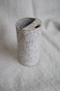 Matte White Speckled To Go Cup, Travel Mug, Mustache Saver, Ceramic Stoneware Hand Thrown in Gorham Maine 14-16oz.