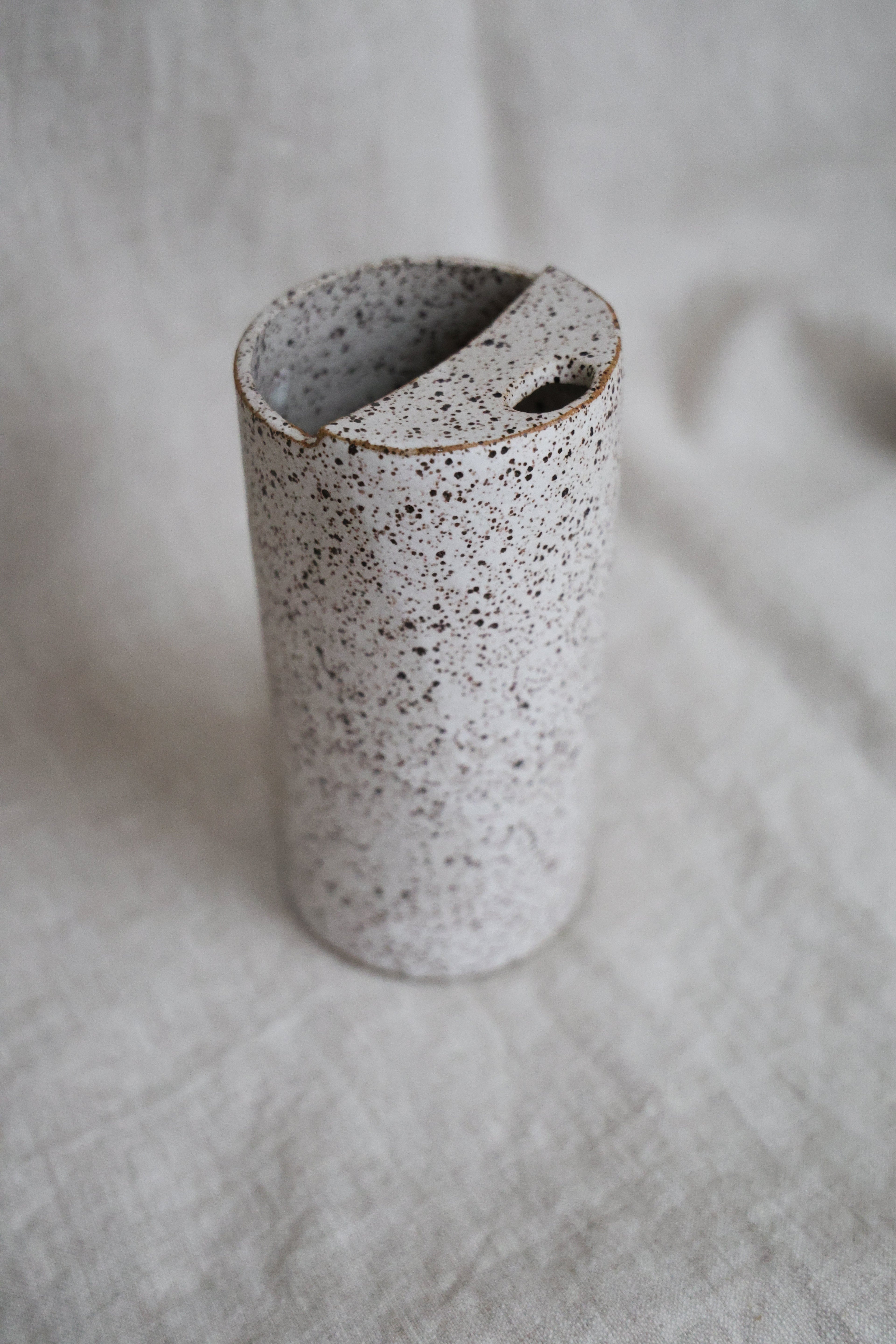 Matte White Speckled To Go Cup, Travel Mug, Mustache Saver, Ceramic Stoneware Hand Thrown in Gorham Maine 14-16oz.