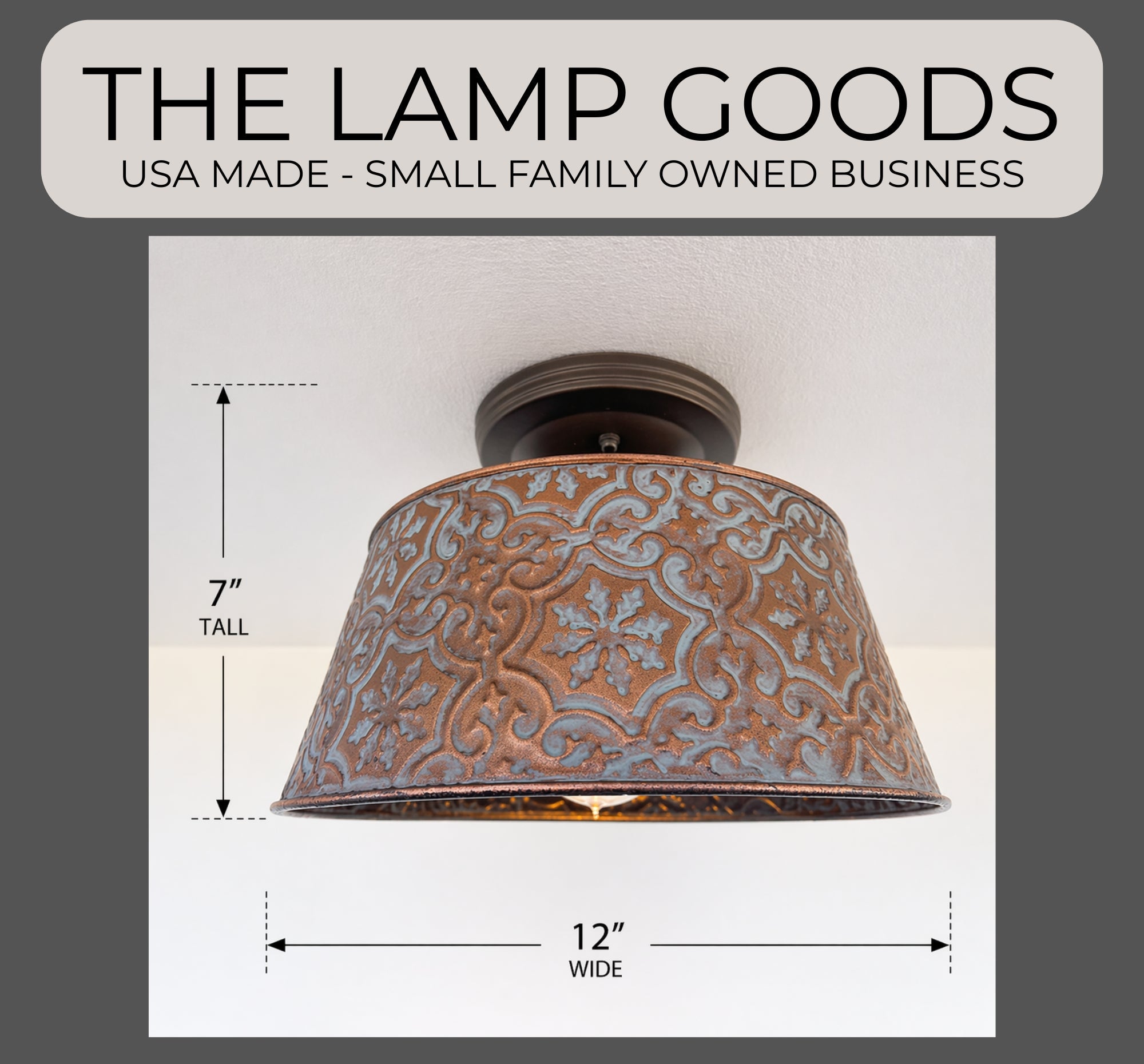 Ornate Copper Flush Mount Ceiling Light | 12" | Rustic Farmhouse