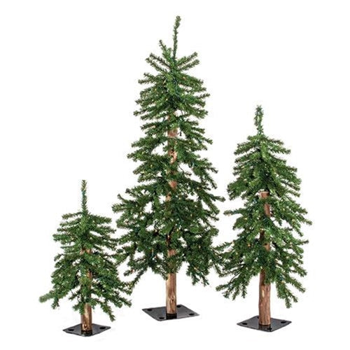 Set of 3 Pre-Lit Alpine Trees (2ft, 3ft, 4ft)