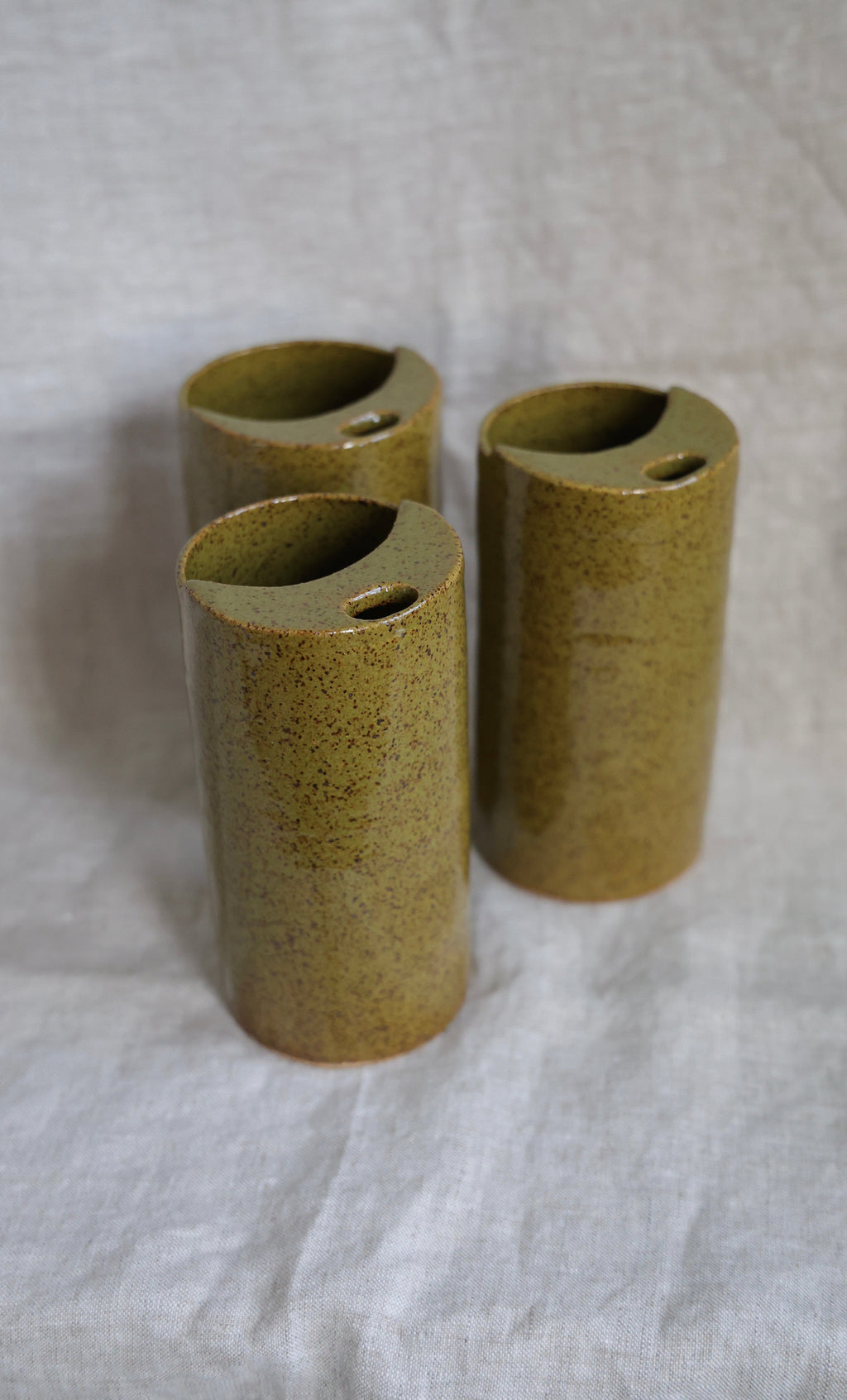 Olive Green Crescent Moon Top Travel Mug, Travel Tumbler, Ceramic Stoneware Hand Thrown in Maine 14-16oz