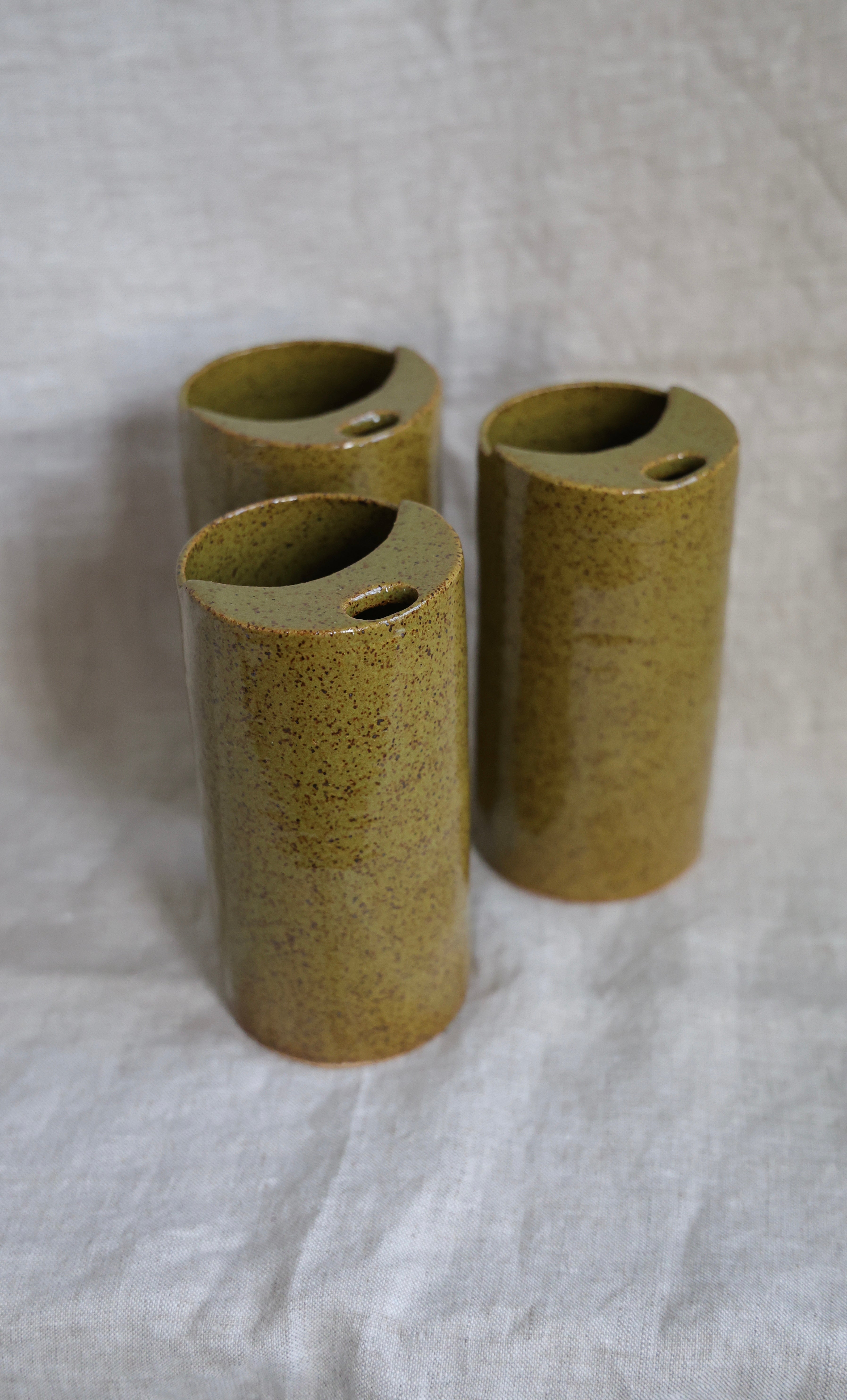 Olive Green Crescent Moon Top Travel Mug, Travel Tumbler, Ceramic Stoneware Hand Thrown in Maine 14-16oz