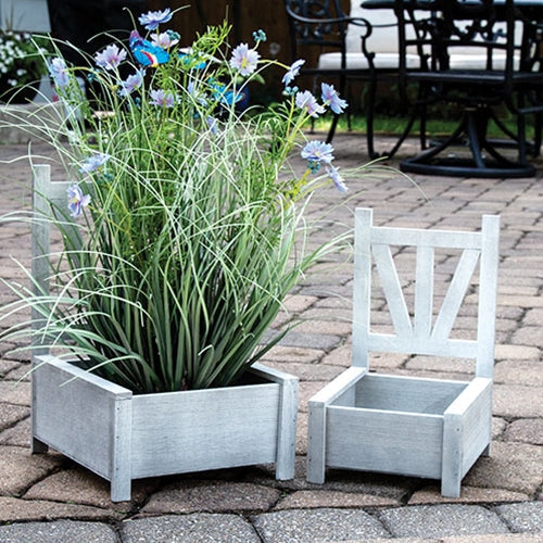 Set of 2 Rustic Garden Chair Planters