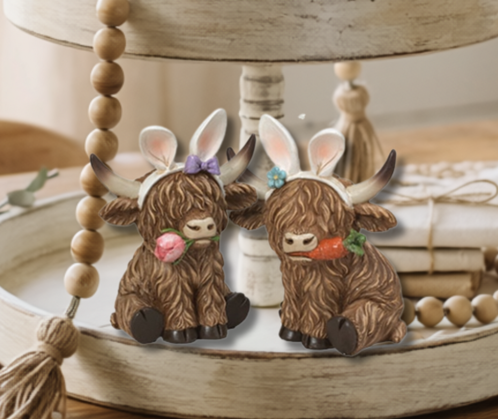 Assorted Adorable Resin Easter Highland Cows
