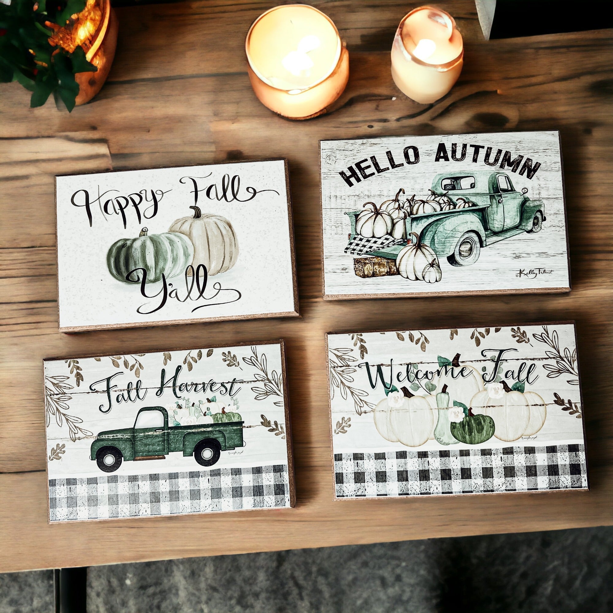 Happy Fall Y'all Wooden Sign 6x4 Pastel Farmhouse Autumn Home Decor