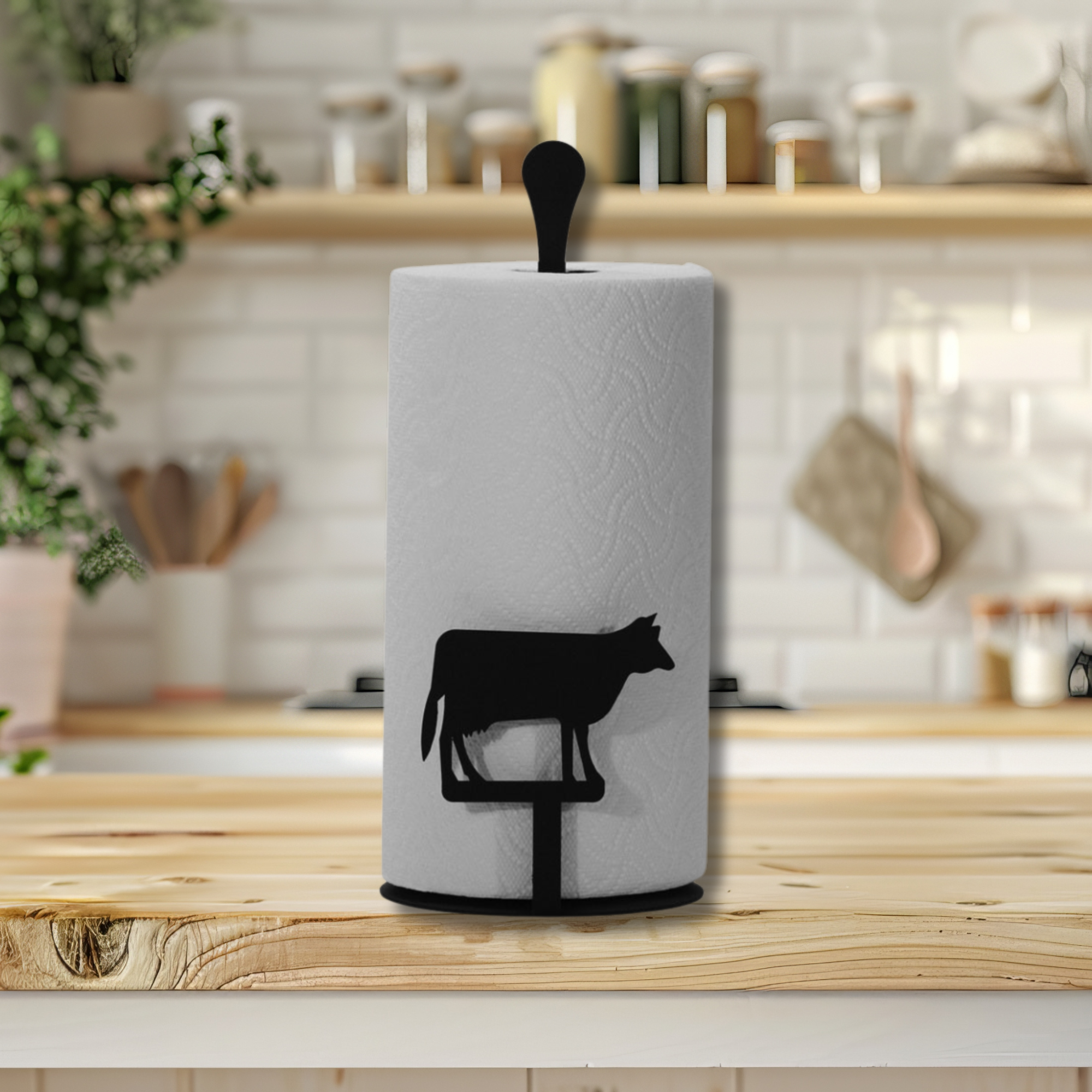 Rustic Countertop Cow Paper Towel Holder