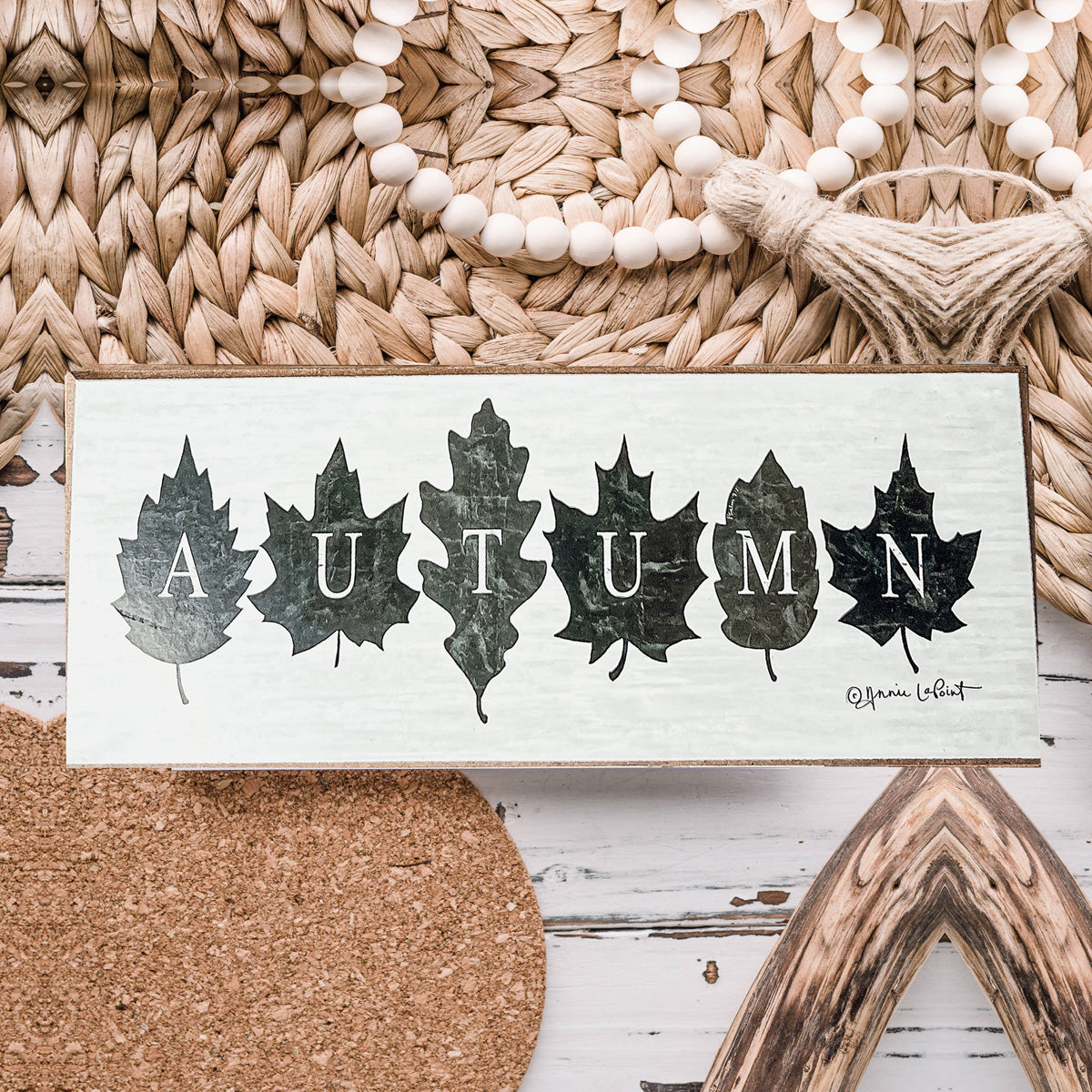 Autumn Wooden Sign 10x4x1 Rustic Off-White Farmhouse Cottage Neutral Decor