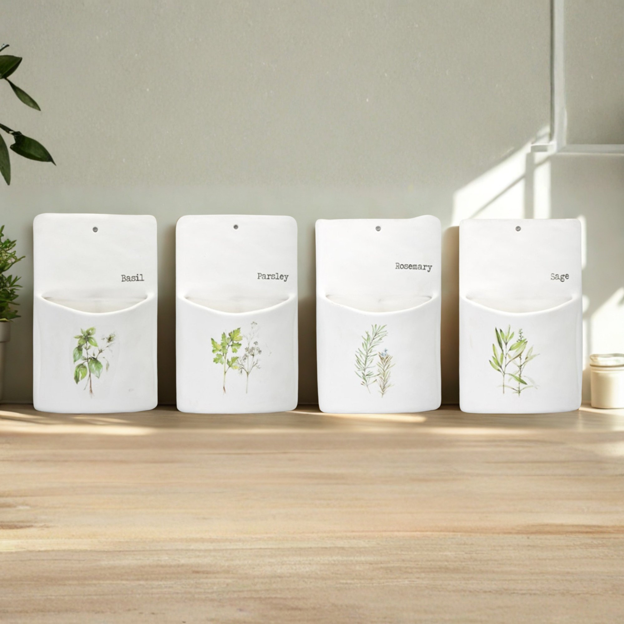 Set of 4 Ceramic Herb Wall Pockets