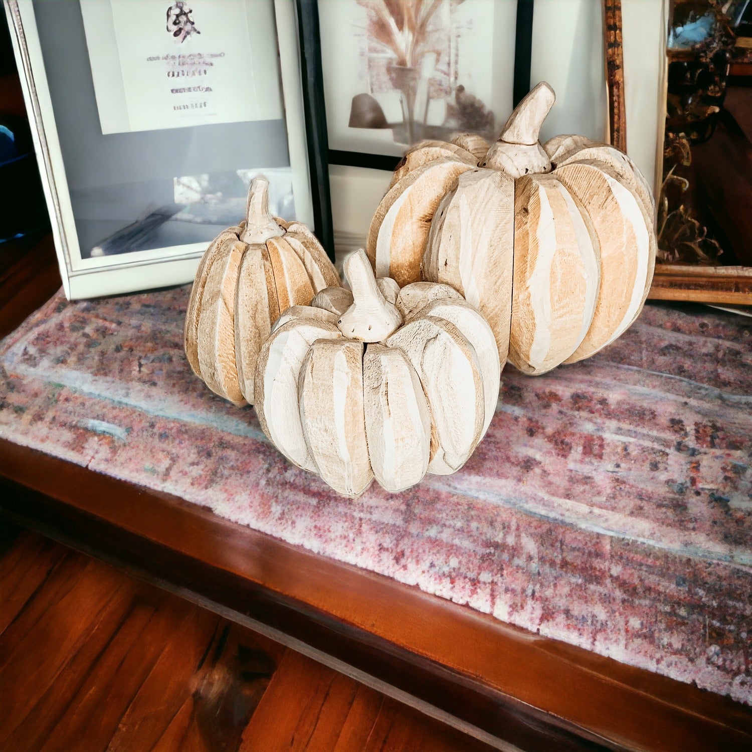 Farmhouse Wooden Pumpkin Trio Rustic Handcrafted Fall Decor Set