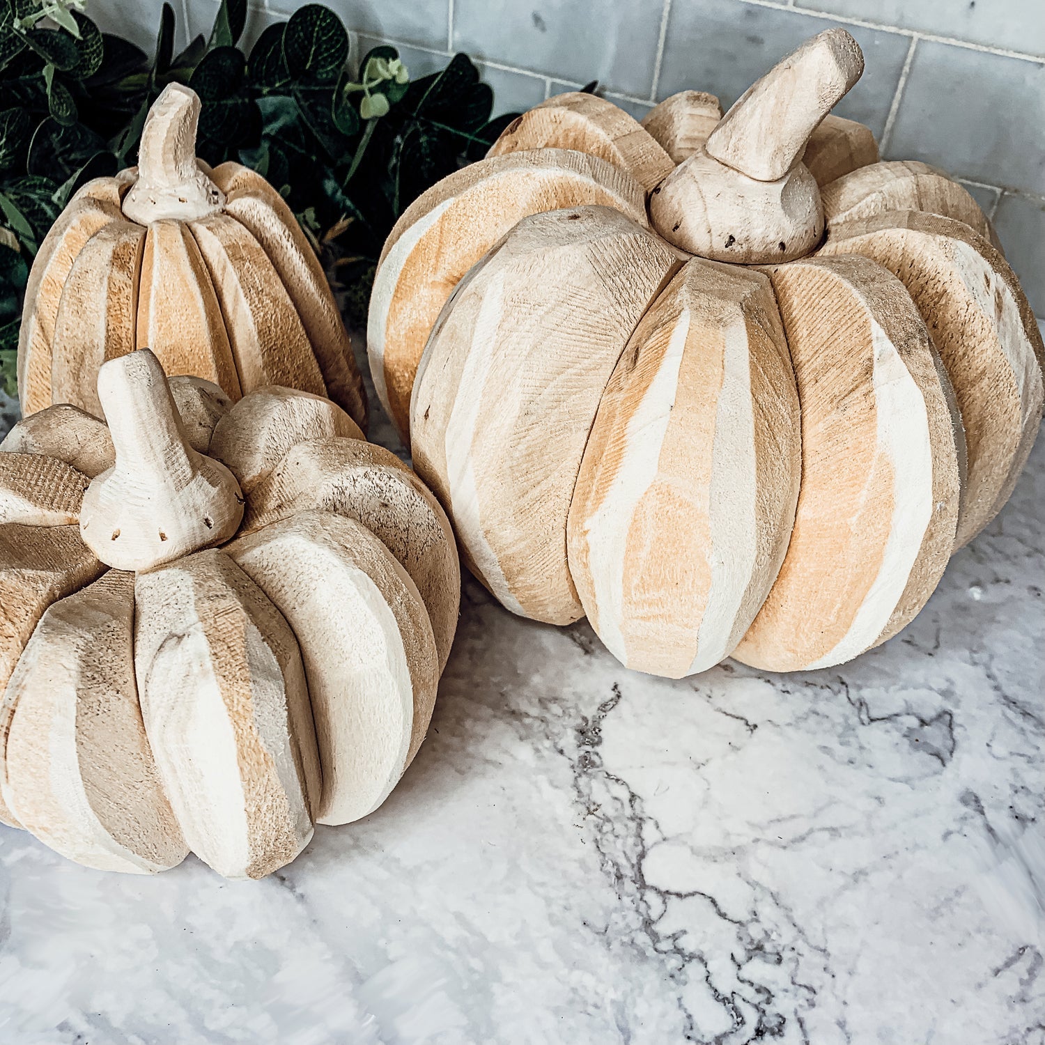 Farmhouse Wooden Pumpkin Trio Rustic Handcrafted Fall Decor Set