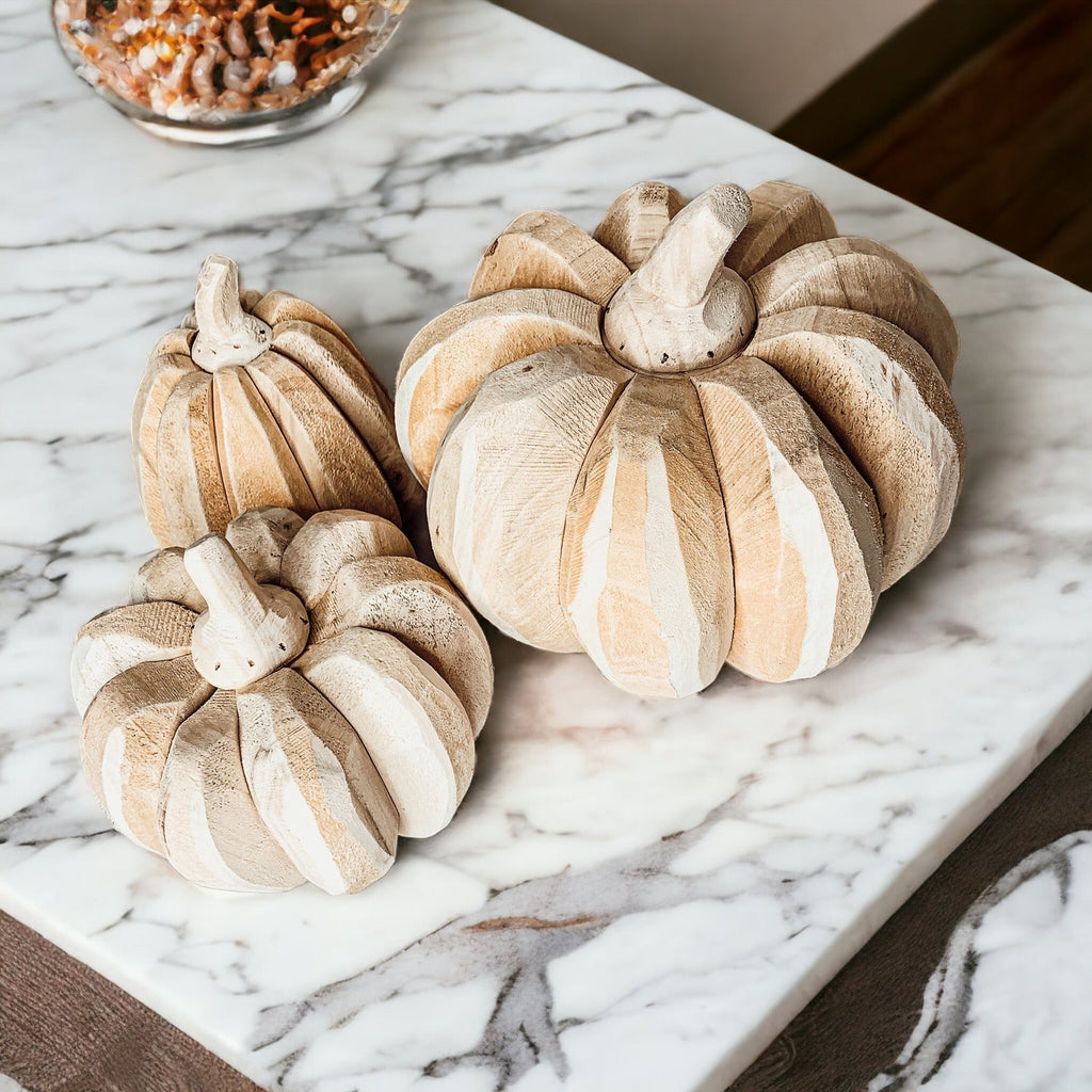Farmhouse Wooden Pumpkin Trio Rustic Handcrafted Fall Decor Set