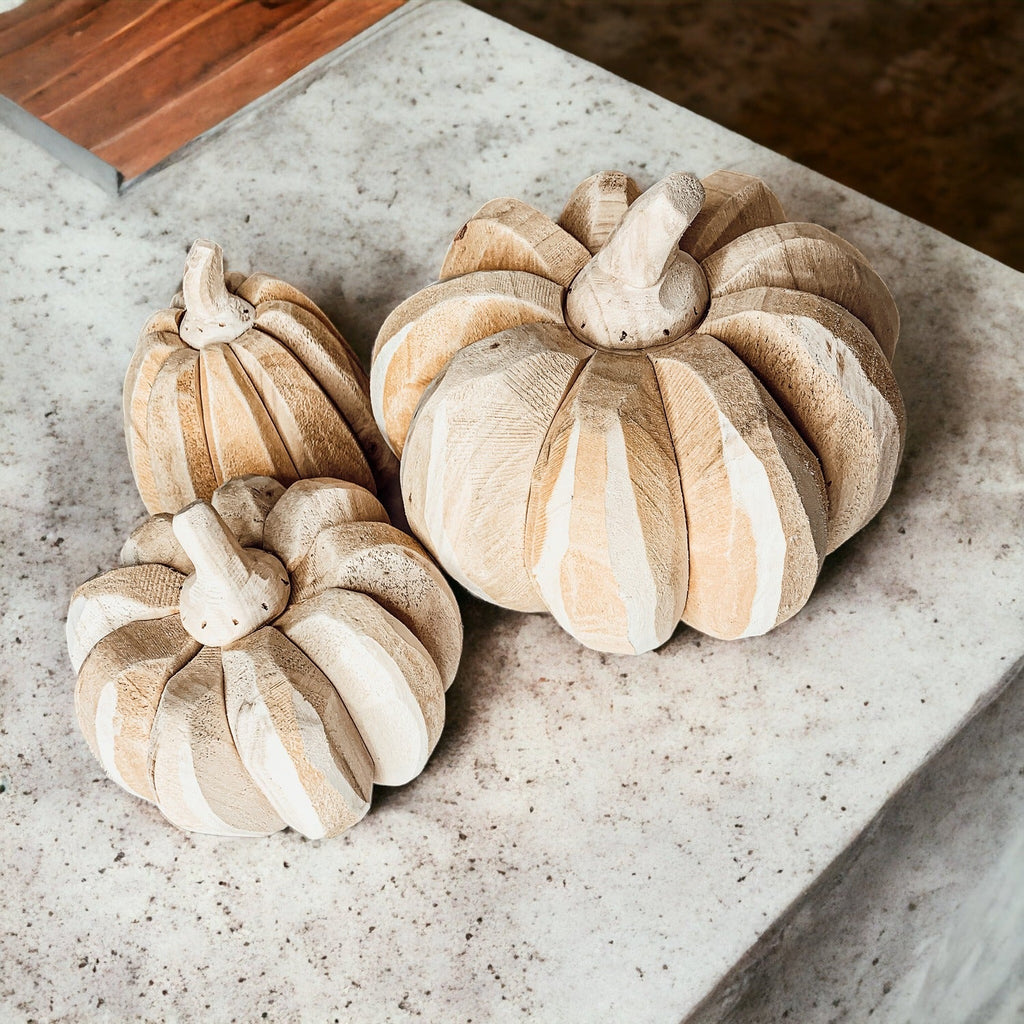 Farmhouse Wooden Pumpkin Trio Rustic Handcrafted Fall Decor Set
