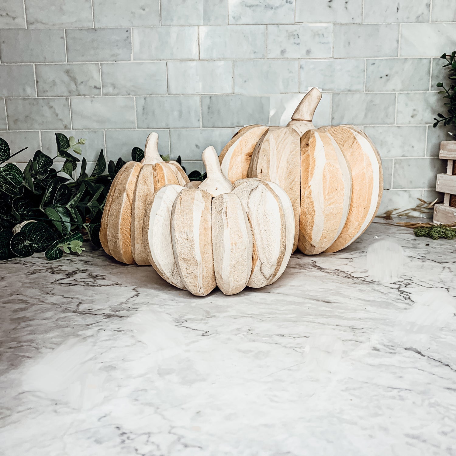 Farmhouse Wooden Pumpkin Trio Rustic Handcrafted Fall Decor Set