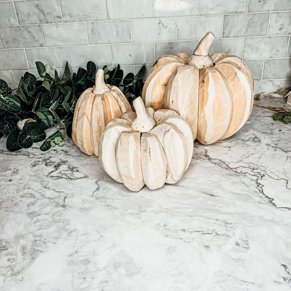 Farmhouse Wooden Pumpkin Trio Rustic Handcrafted Fall Decor Set