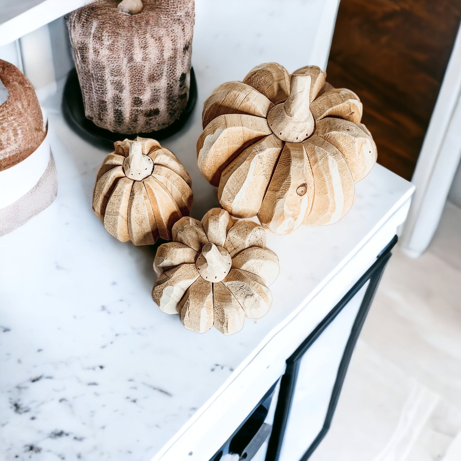 Farmhouse Wooden Pumpkin Trio Rustic Handcrafted Fall Decor Set