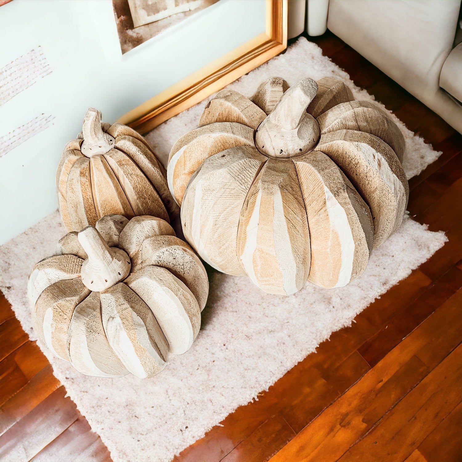 Farmhouse Wooden Pumpkin Trio Rustic Handcrafted Fall Decor Set
