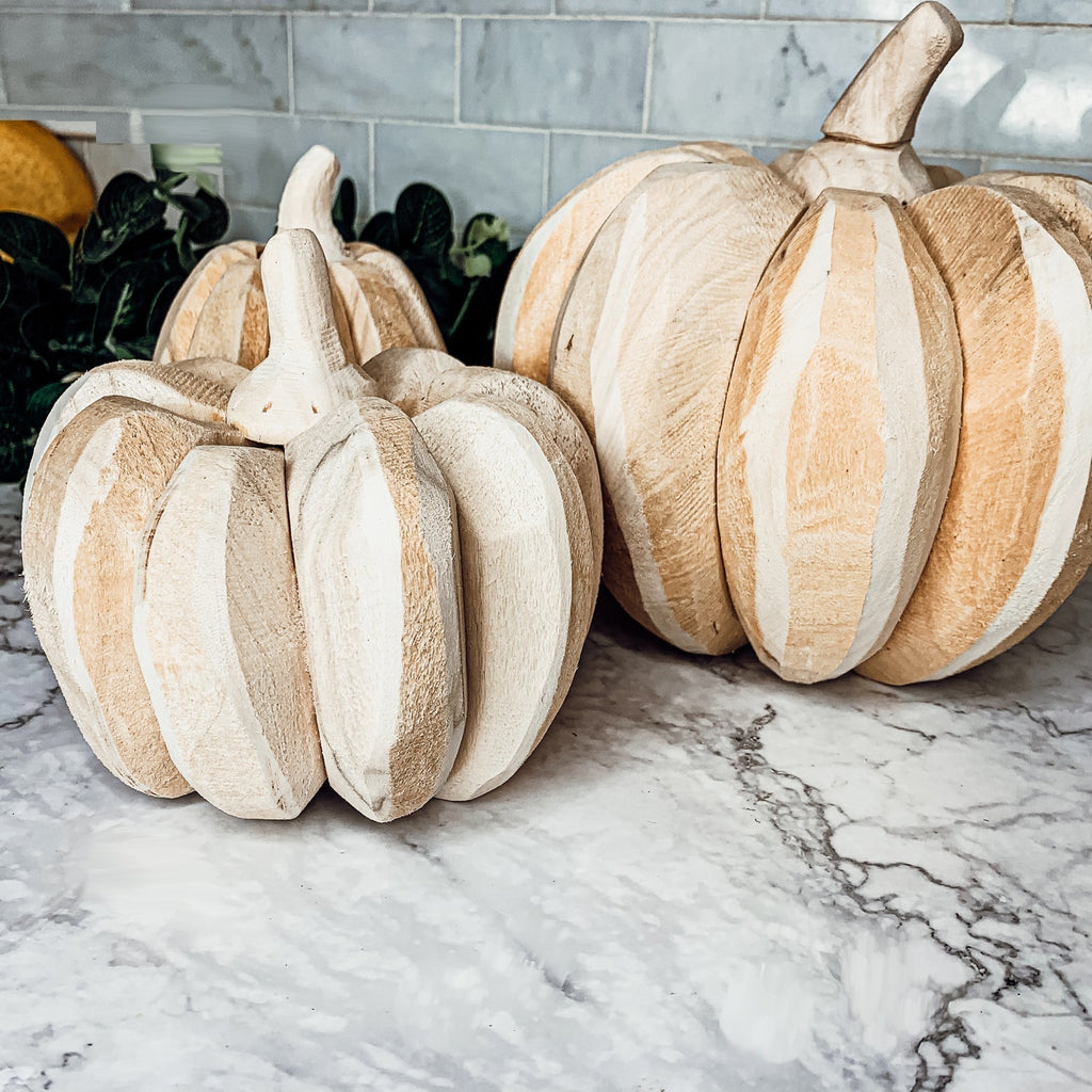 Farmhouse Wooden Pumpkin Trio Rustic Handcrafted Fall Decor Set