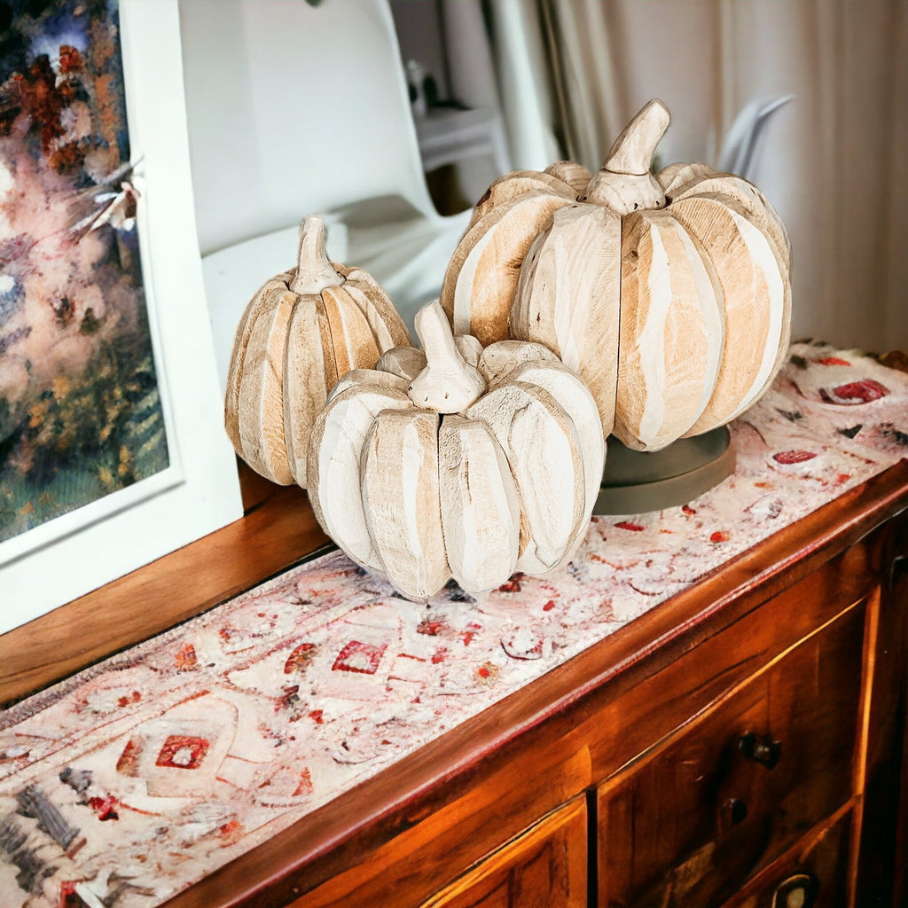 Farmhouse Wooden Pumpkin Trio Rustic Handcrafted Fall Decor Set