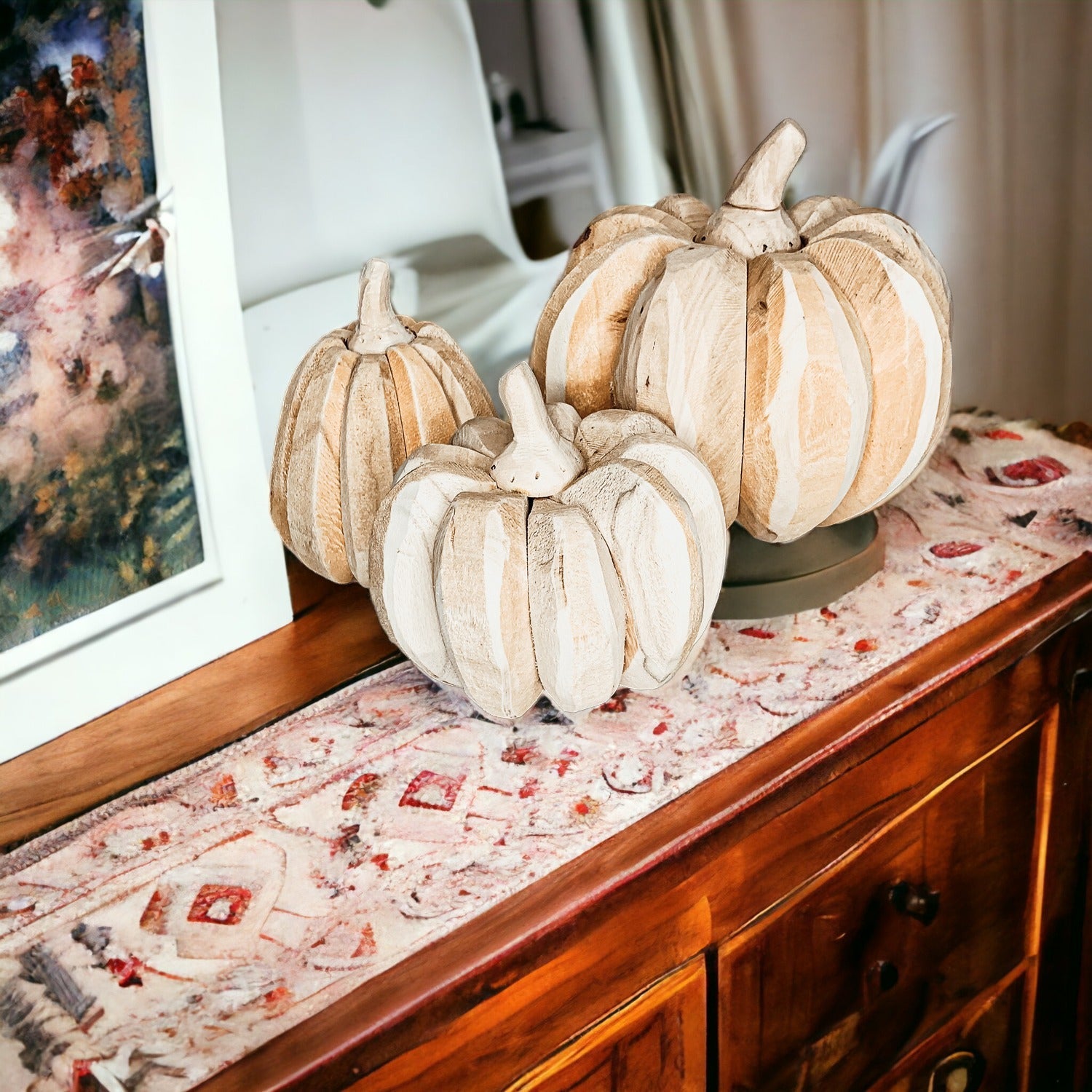Farmhouse Wooden Pumpkin Trio Rustic Handcrafted Fall Decor Set