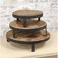 Set of Three Weathered Wood and Metal Round Risers