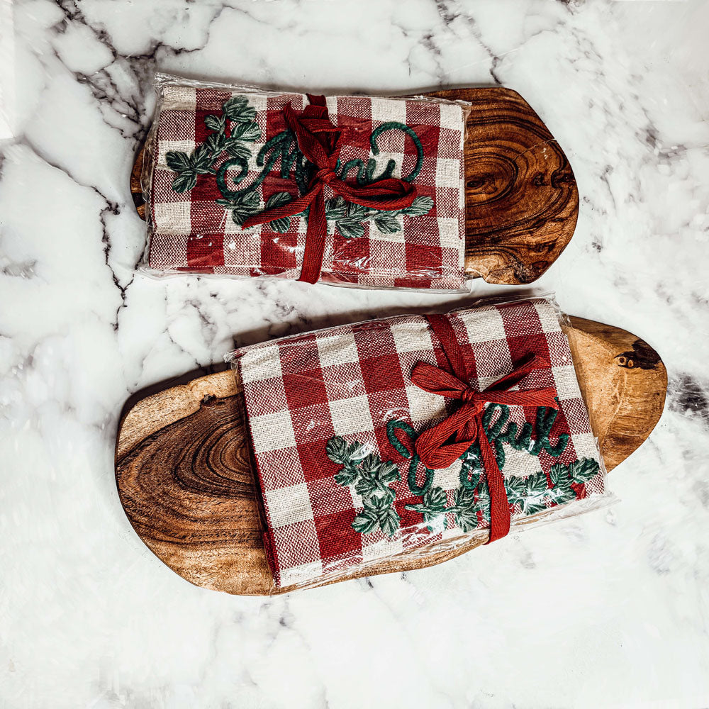Holiday Charcuterie Board Set With Tartan Kitchen Towels - 2-Piece Gift