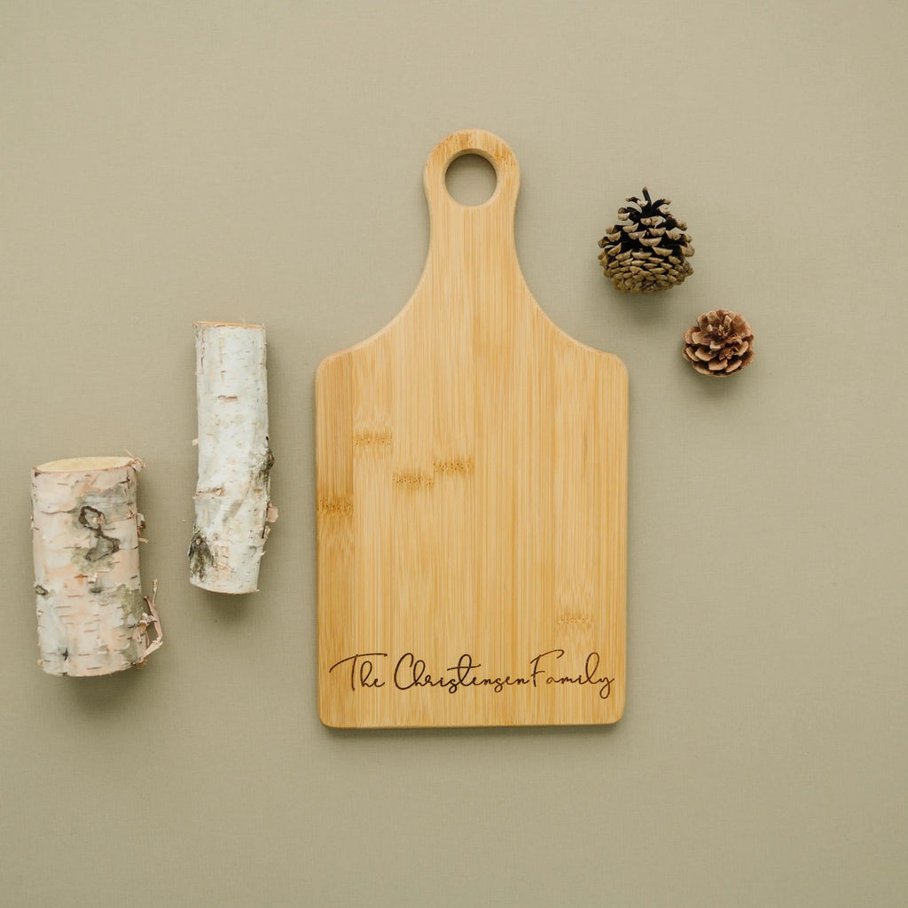 Personalized Bamboo Cutting Board with Handle Custom Kitchen Gift Wedding Gift Farmhouse Kitchen Decor Cheese Board Serving Set Housewarming